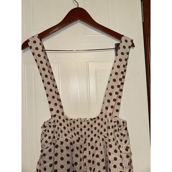 GILLI Cream Jumpsuit with Brown Polka Dots Size Large - Picture 6 of 12